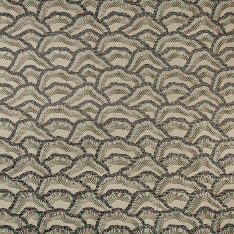 BRUNSCHWIG & FILS - LES RIZIERES EMB- SILVER/CHARCOAL - Fabric by the Yard SILVER/CHARCOAL