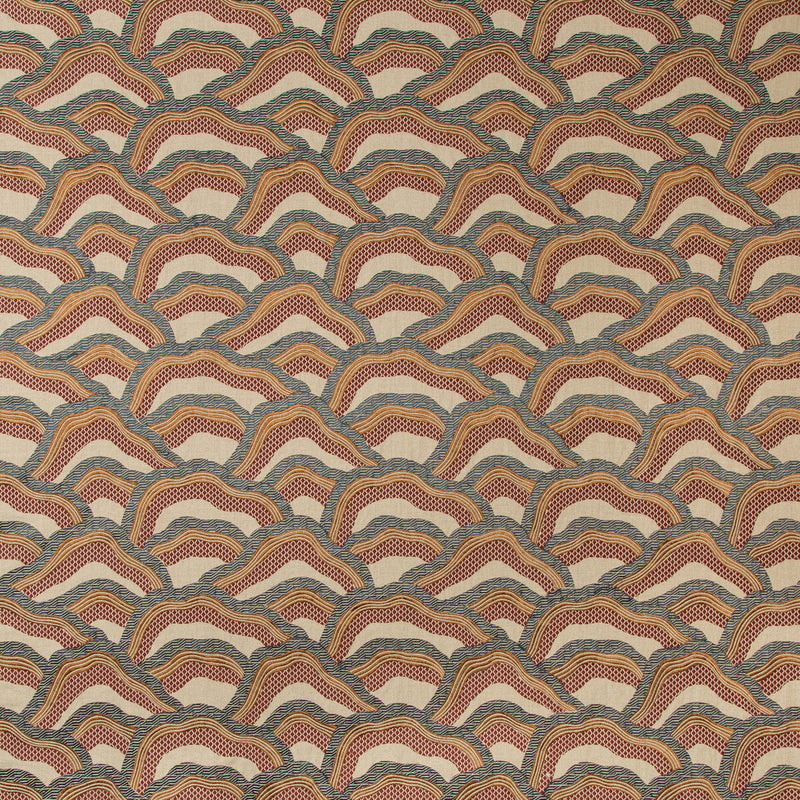 BRUNSCHWIG & FILS - LES RIZIERES EMB- RUST/GREY - Fabric by the Yard RUST/GREY