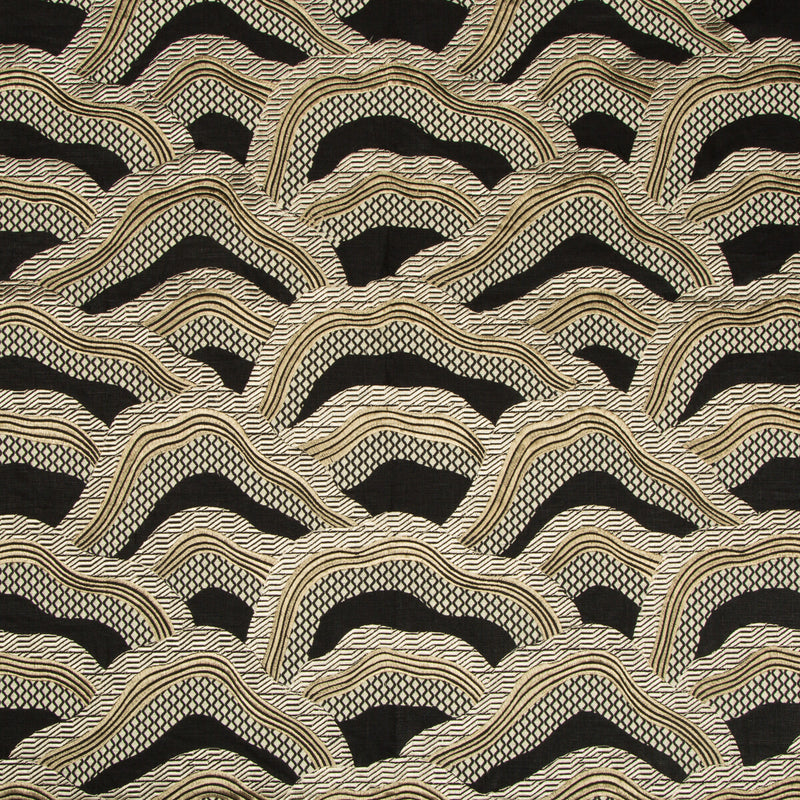 BRUNSCHWIG & FILS - LES RIZIERES EMB- BLACK/GOLD - Fabric by the Yard BLACK/GOLD