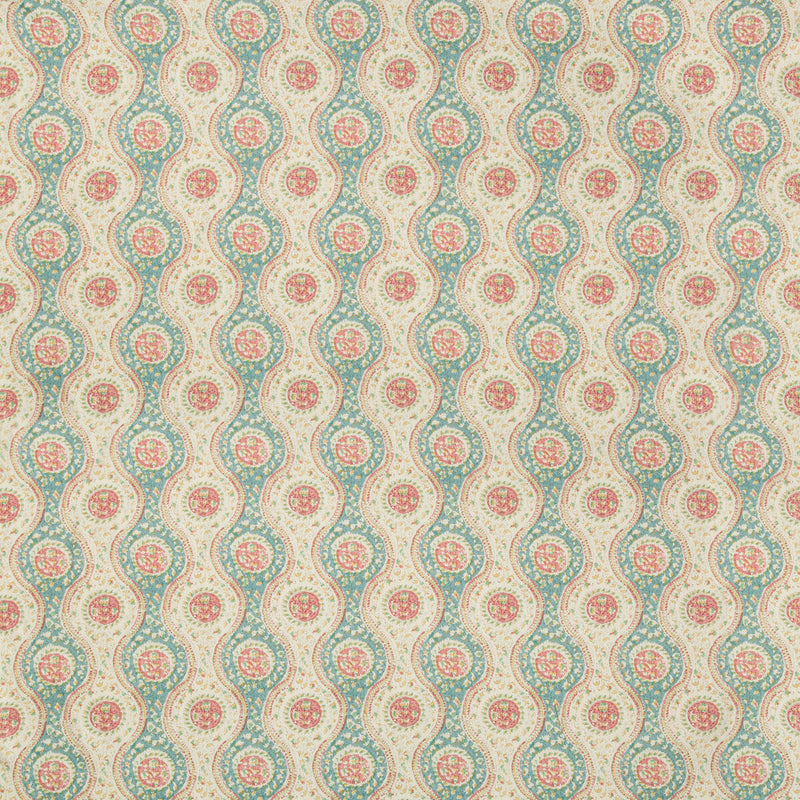 BRUNSCHWIG & FILS - NADARI PRINT- TEAL/ROSE - Fabric by the Yard TEAL/ROSE