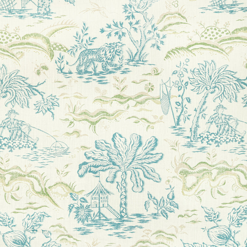 BRUNSCHWIG & FILS - VALENSOLE PRINT- TEAL/LEAF - Fabric by the Yard TEAL/LEAF