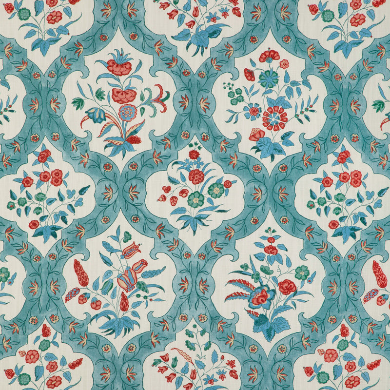 BRUNSCHWIG & FILS - VENTOUX PRINT- TEAL/ROSE - Fabric by the Yard TEAL/ROSE