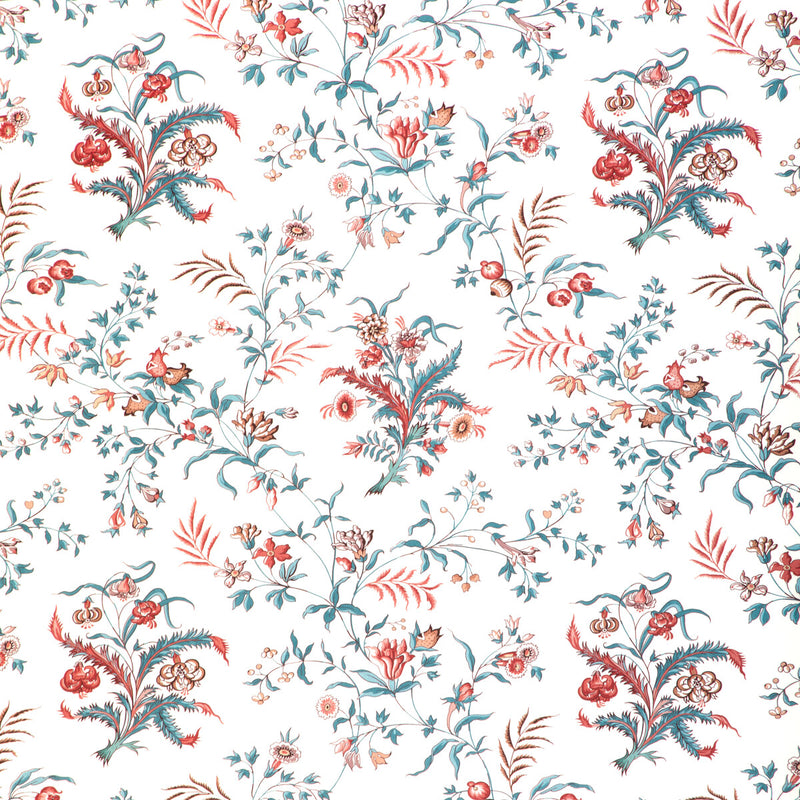 BRUNSCHWIG & FILS - CHANCAY PRINT- TEAL/ROSE - Fabric by the Yard TEAL/ROSE