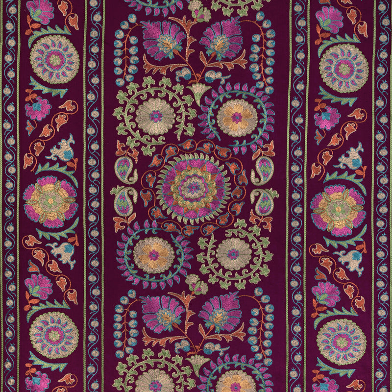 BRUNSCHWIG & FILS - SAANVI EMB- PLUM/LEAF - Fabric by the Yard PLUM/LEAF