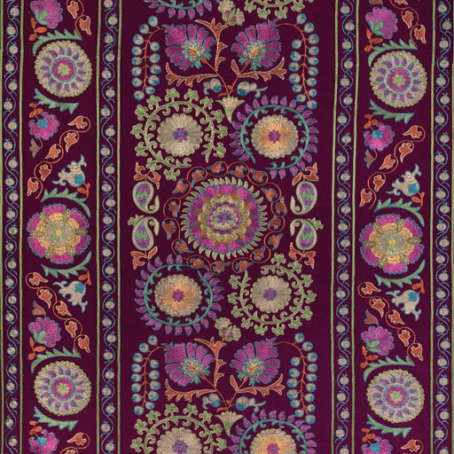 BRUNSCHWIG & FILS - SAANVI EMB- PLUM/LEAF - Fabric by the Yard PLUM/LEAF