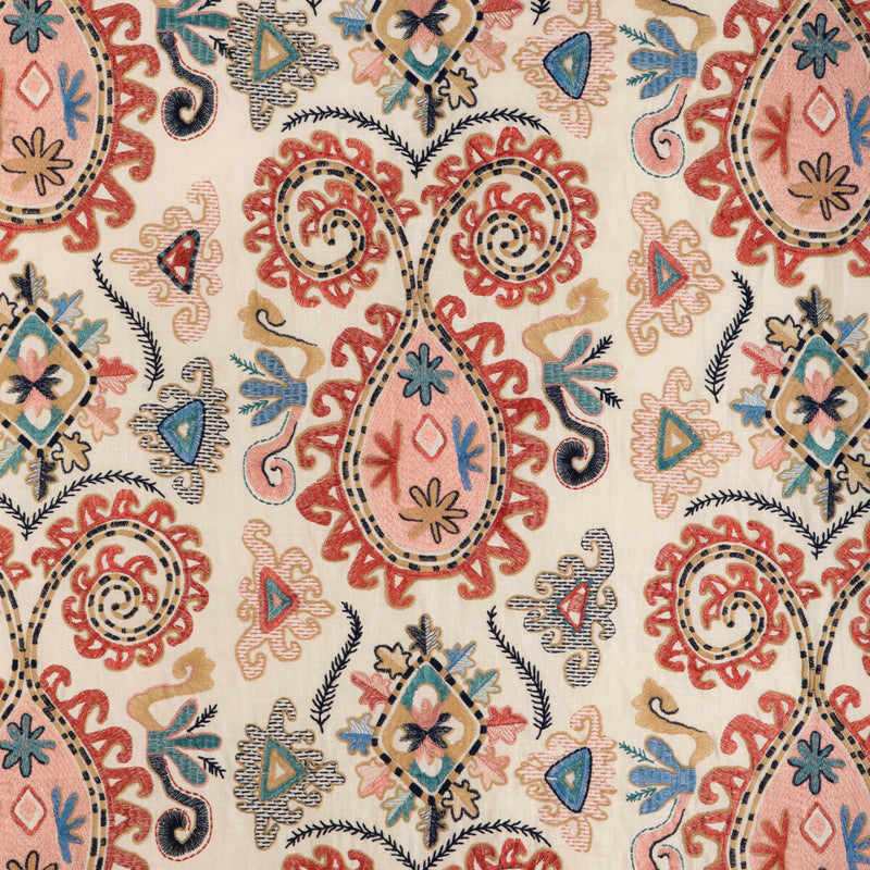 BRUNSCHWIG & FILS - LAVALI EMB- CORAL/SKY - Fabric by the Yard CORAL/SKY