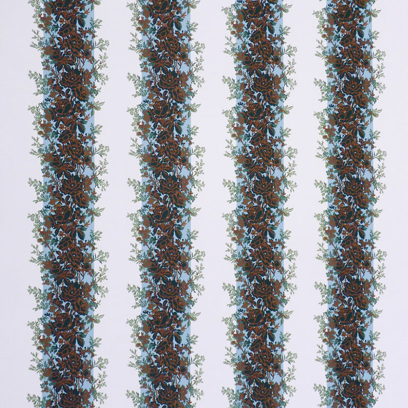 BRUNSCHWIG & FILS - RAYURE FLEURIE II- LAKE - Fabric by the Yard LAKE