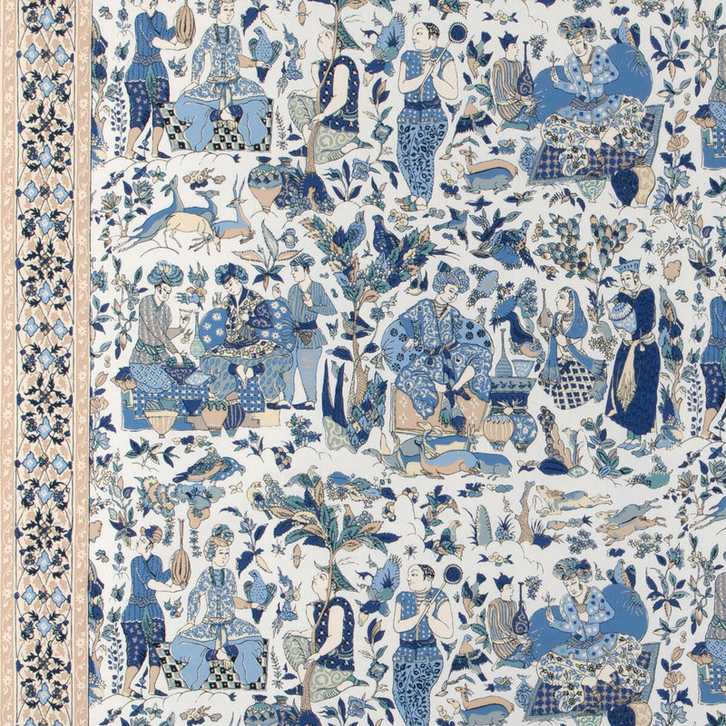 BRUNSCHWIG & FILS - SHALIMAR PRINT- BLUE/SAND - Fabric by the Yard BLUE/SAND
