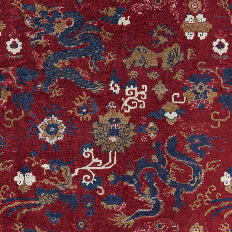 BRUNSCHWIG & FILS - LE DRAGON VELVET- RED/BLUE - Fabric by the Yard RED/BLUE
