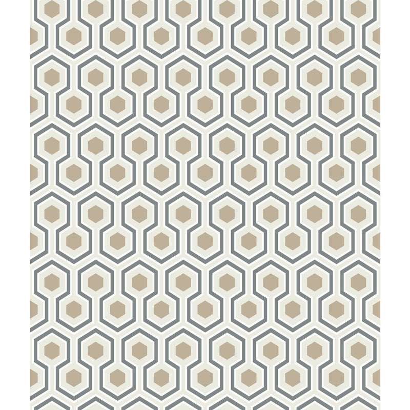 COLE & SON - HICKS HEXAGON- GILVER/WT/BK - Wallcovering by the Roll GILVER/WT/BK