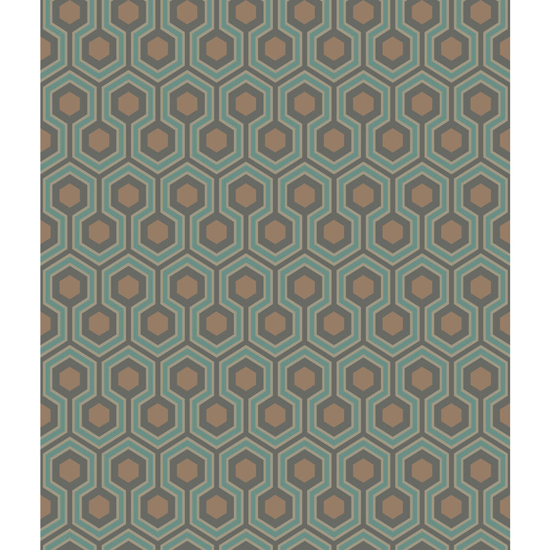 COLE & SON - HICKS HEXAGON- TEAL/GOLD - Wallcovering by the Roll TEAL/GOLD
