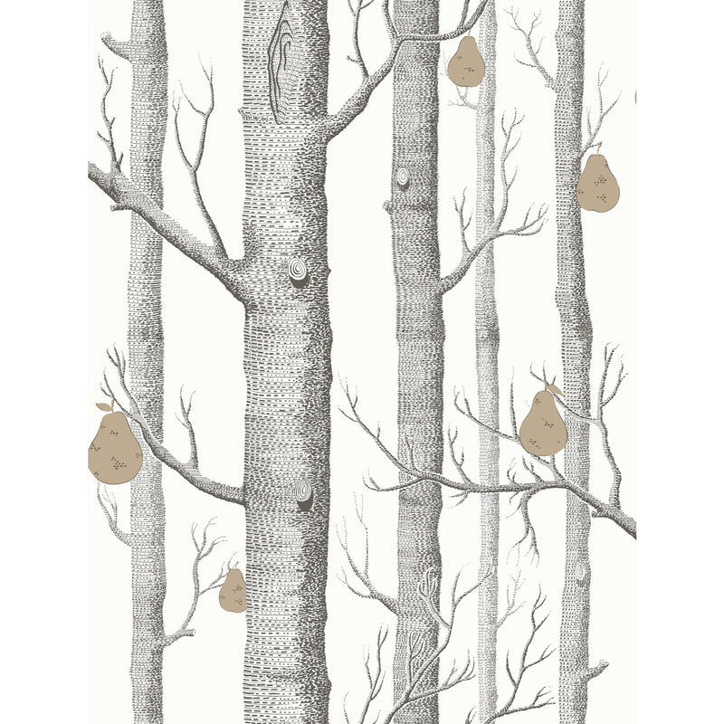 COLE & SON - WOODS & PEARS- BLK/WHT/BRNZ - Wallcovering by the Roll BLK/WHT/BRNZ