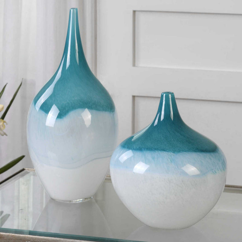 Uttermost Carla Teal White Vases Set/2
