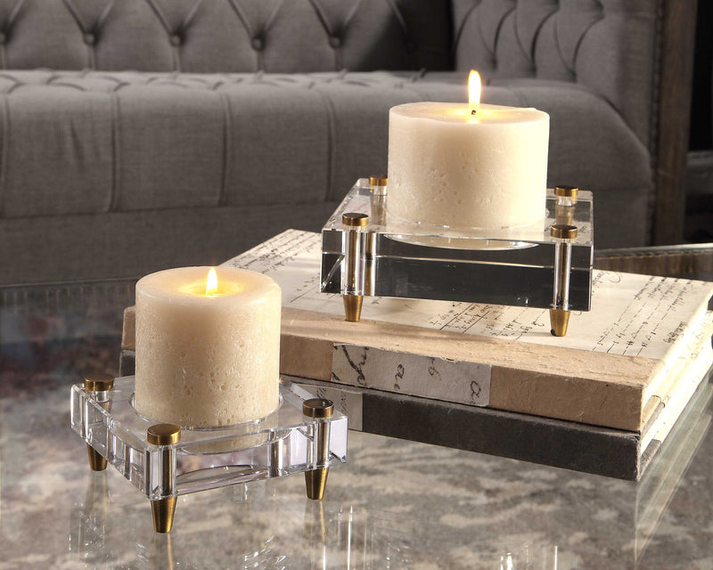 Uttermost Claire Crystal Block Candleholders Set/2