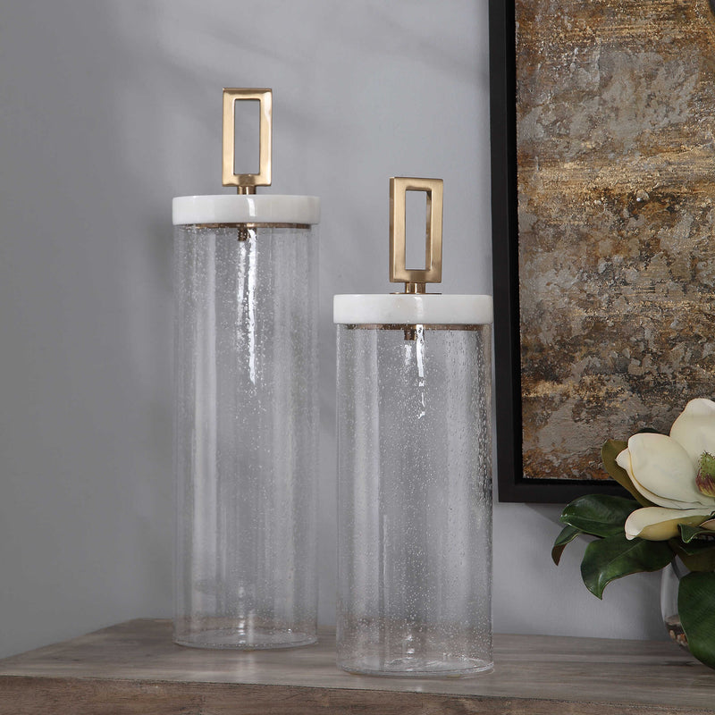 Uttermost Hayworth Seeded Glass Containers Set/2