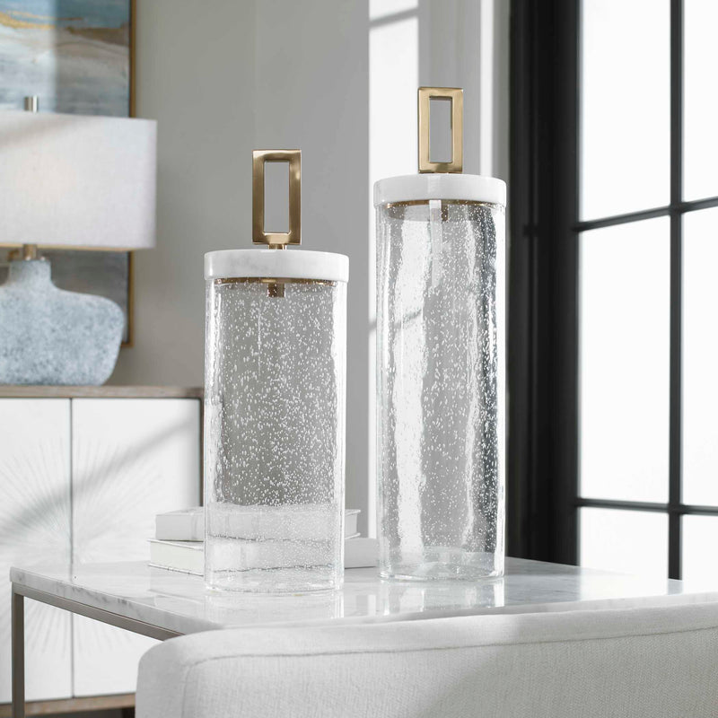 Uttermost Hayworth Seeded Glass Containers Set/2