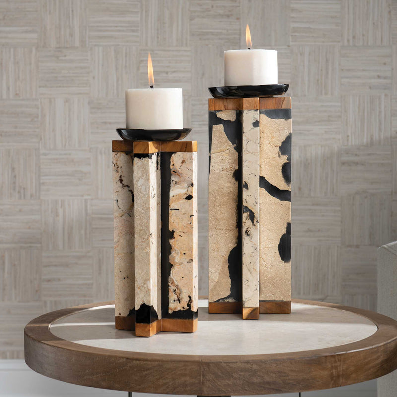 Uttermost Illini Stone Candleholders Set/2