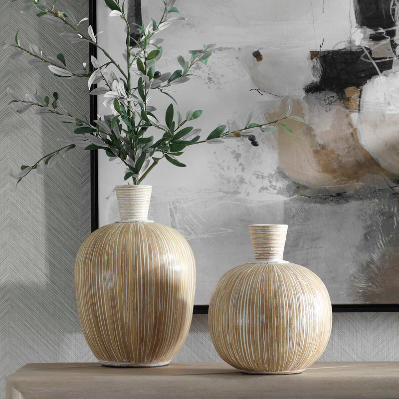 Uttermost Islander White Washed Vases Set/2