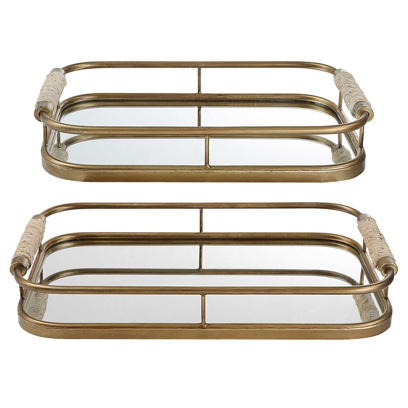 Uttermost Rosea Brushed Gold Trays Set/2