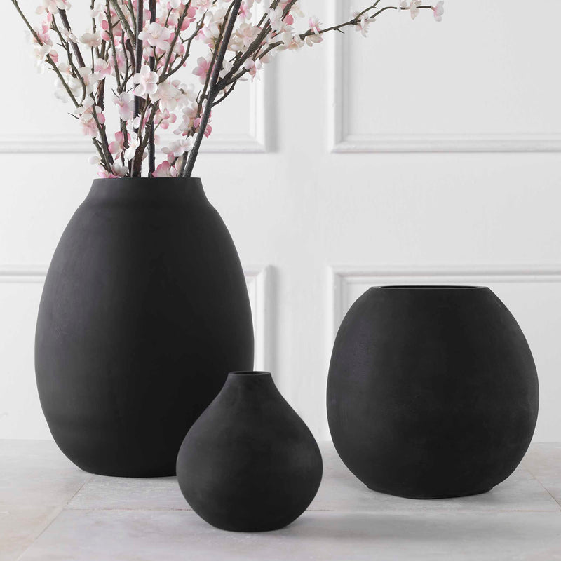 Uttermost Hearth Matte Black Vases Set/3