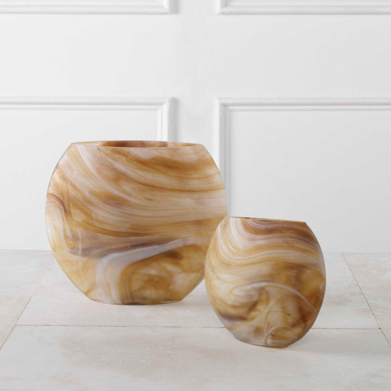 Uttermost Fusion Swirled Caramel & Ivory Vases Set/2
