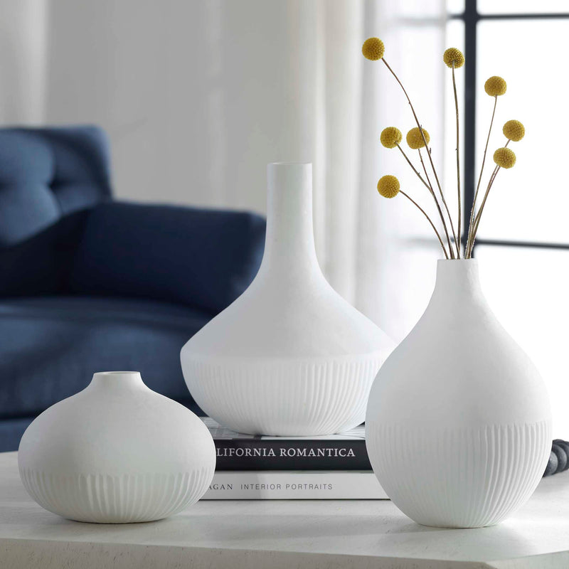 Uttermost Apothecary Satin White Vases Set/3