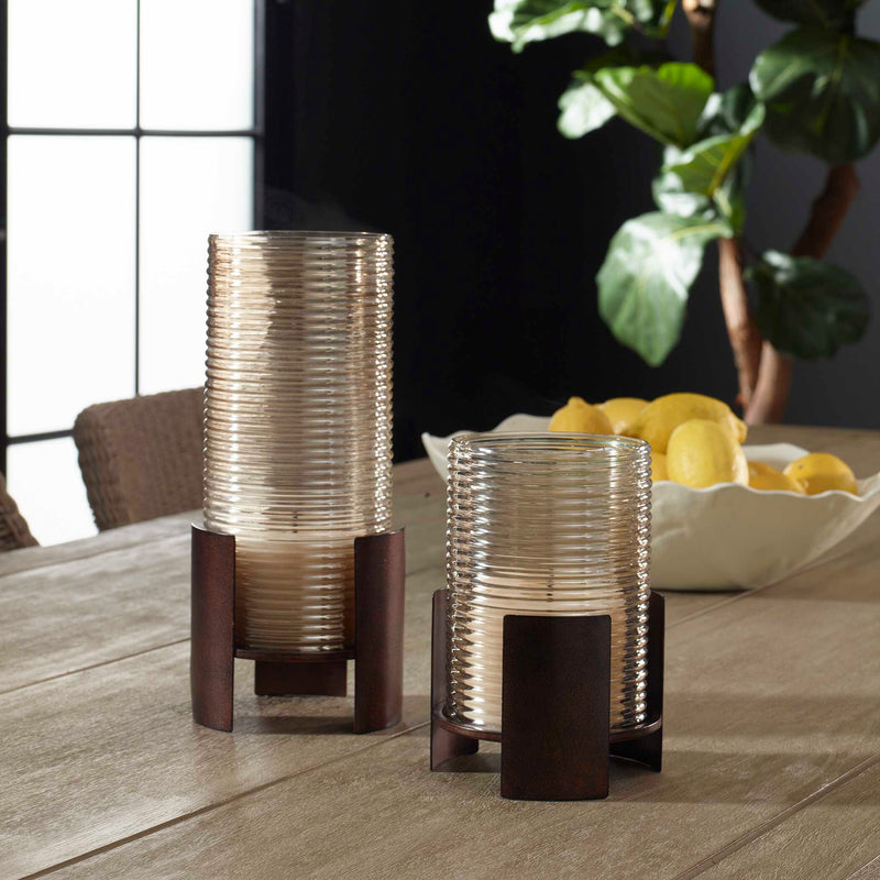 Uttermost Fluted Fire Cylinder Candleholders Set/2