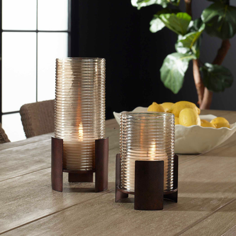 Uttermost Fluted Fire Cylinder Candleholders Set/2