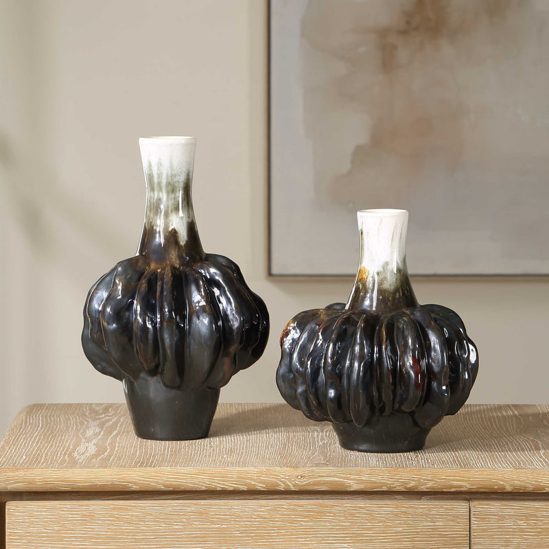 Uttermost Umbrian White & Brown Gourd Vases Set/2