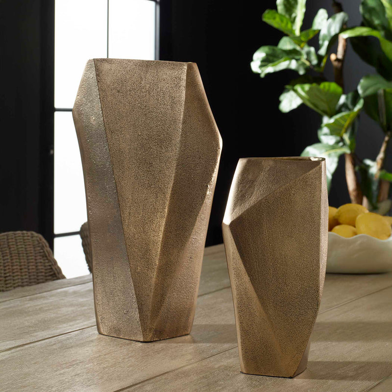 Uttermost GeoForm Indoor-Outdoor Brass Vases Set/2