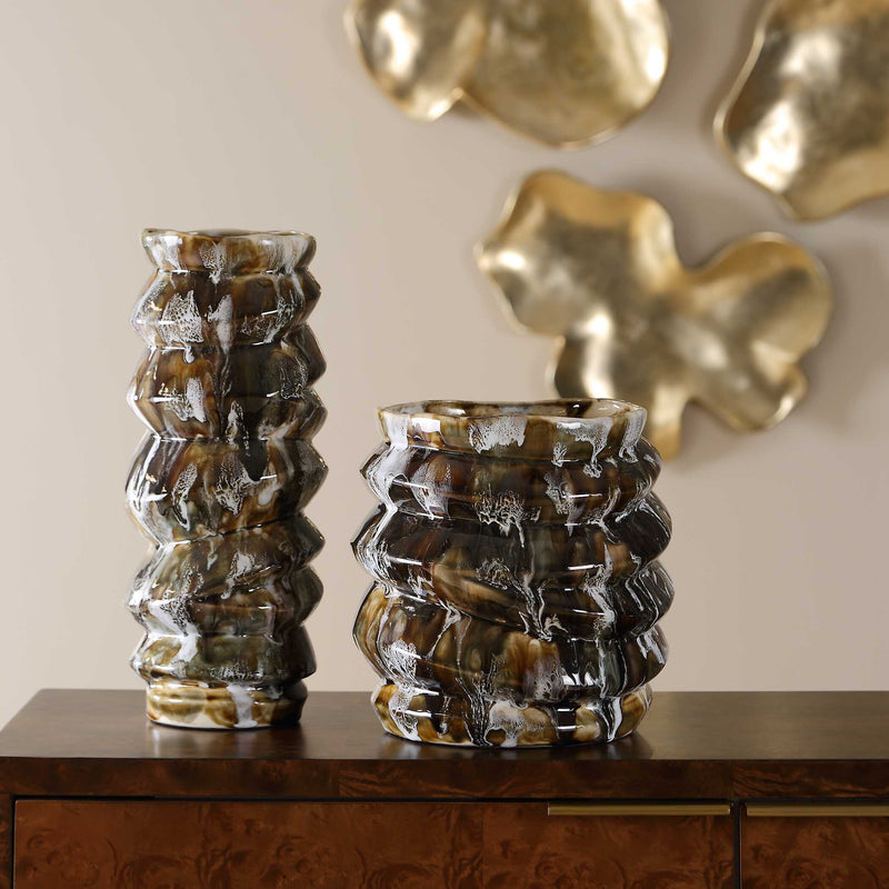 Uttermost Cuoco Glazed Brown Vases, S/2