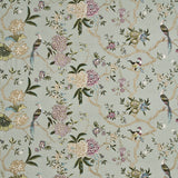 G P & J BAKER - ORIENTAL BIRD EMBROIDERY SILK- AQUA/MULTI - Fabric by the Yard