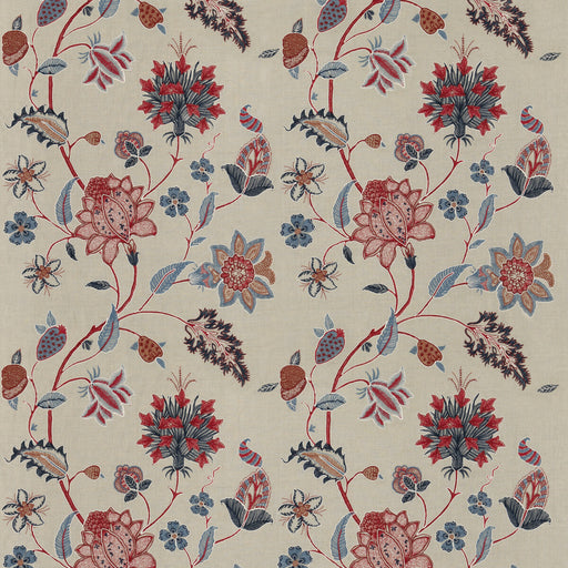 G P & J BAKER - BAKER'S INDIENNE EMBROIDERY- INDIGO/RED - Fabric by the Yard INDIGO/RED