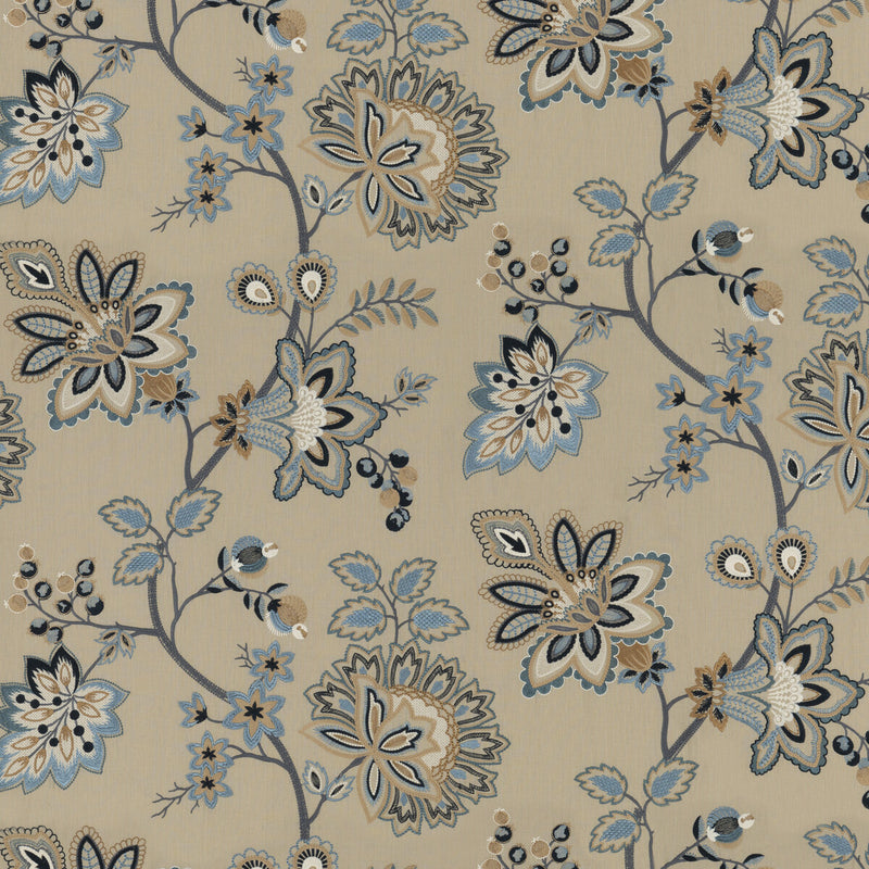 G P & J BAKER - BURFORD EMBROIDERY- BLUE - Fabric by the Yard BLUE