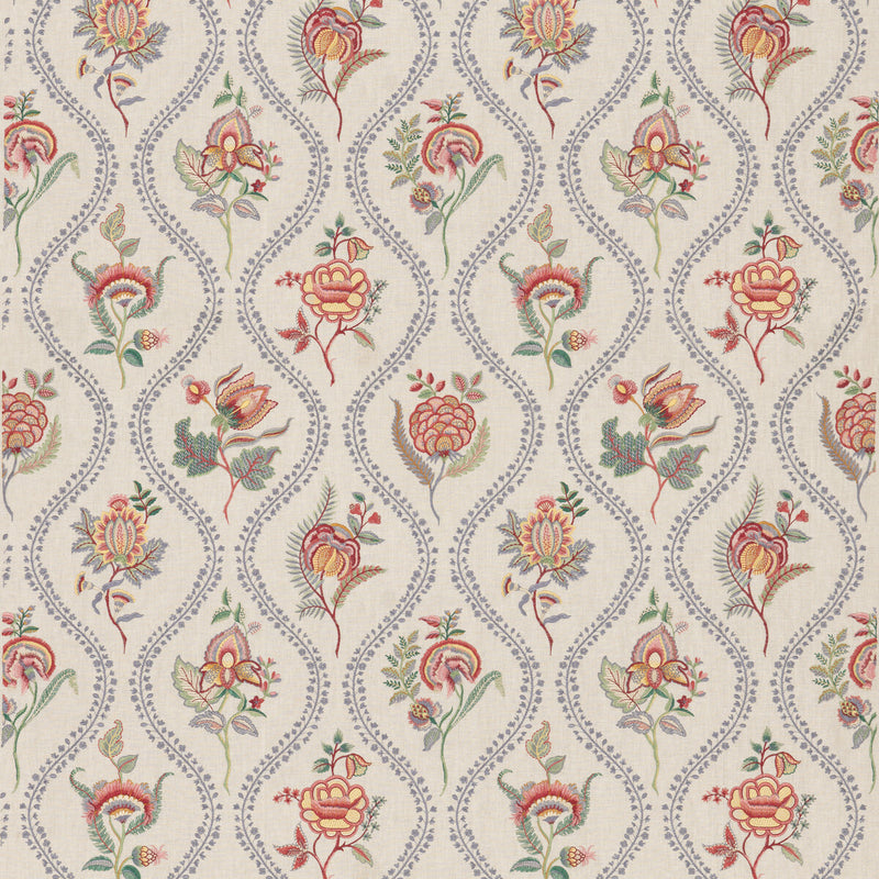G P & J BAKER - BURFORD EMBROIDERY- BLUE/RED - Fabric by the Yard BLUE/RED