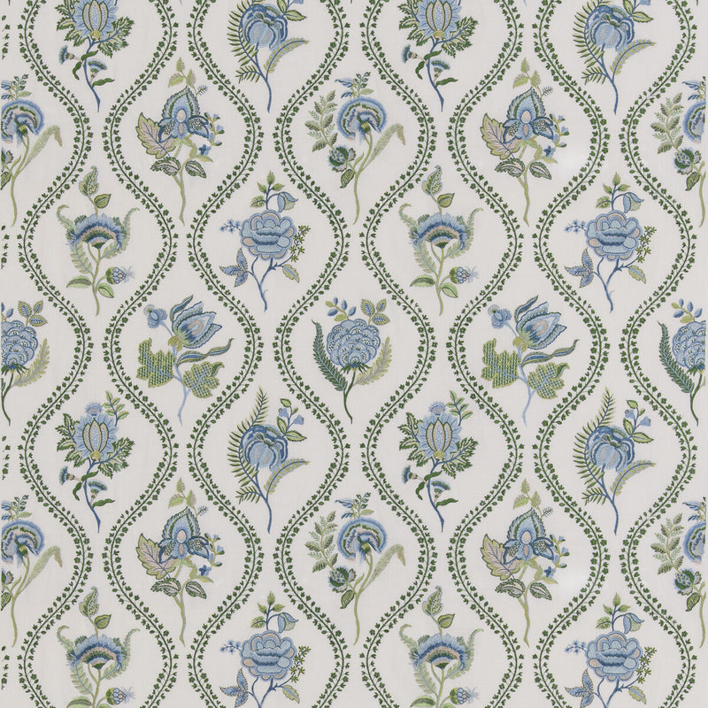 G P & J BAKER - BURFORD EMBROIDERY- BLUE/EMERALD - Fabric by the Yard BLUE/EMERALD