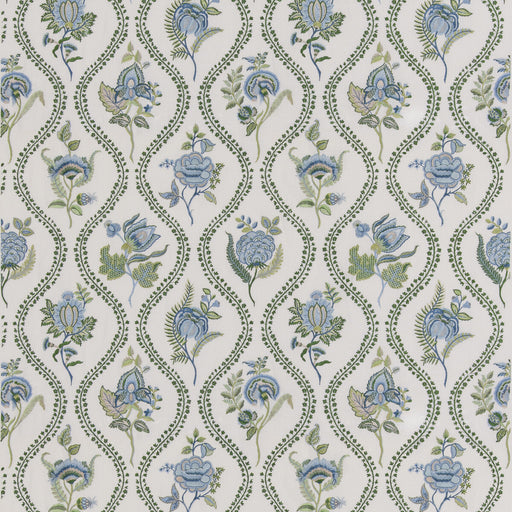 G P & J BAKER - BURFORD EMBROIDERY- BLUE/EMERALD - Fabric by the Yard BLUE/EMERALD