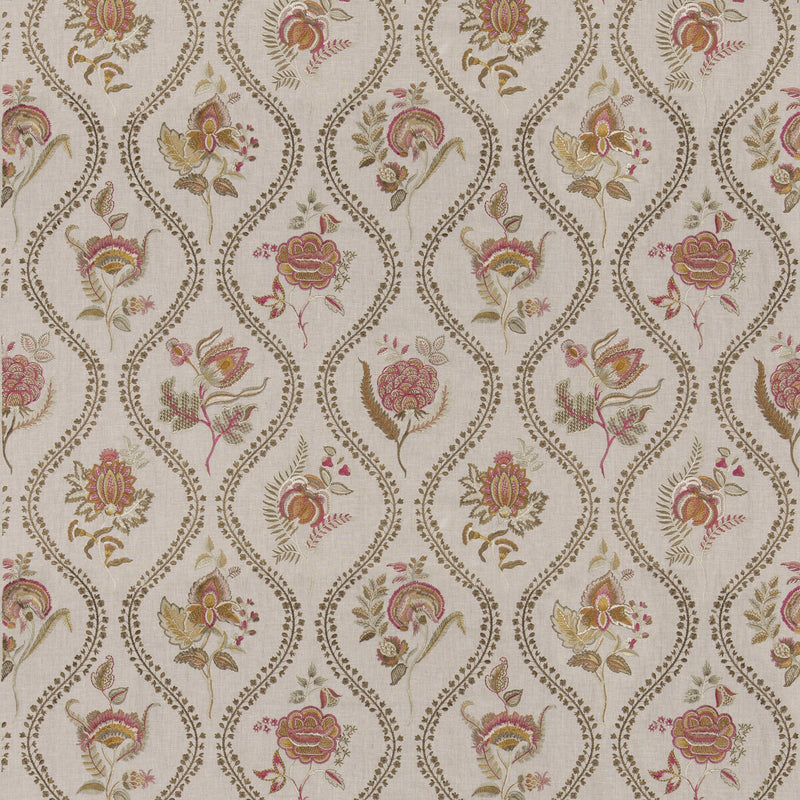 G P & J BAKER - BURFORD EMBROIDERY- RED/BRONZE - Fabric by the Yard RED/BRONZE