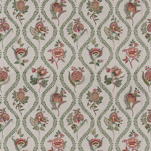 G P & J BAKER - BURFORD EMBROIDERY- EMERALD/RED - Fabric by the Yard EMERALD/RED