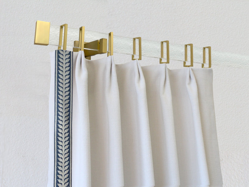 Acrylic Lucite Rectangular Curtain Rod Set - New Brushed Gold