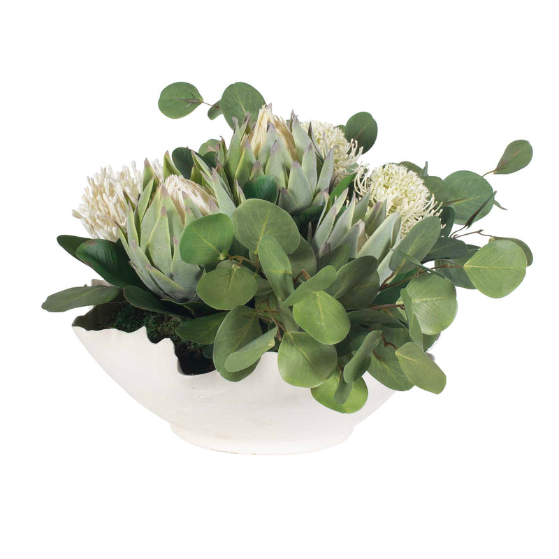 Uttermost Protea Blooms White Bowl Centerpiece