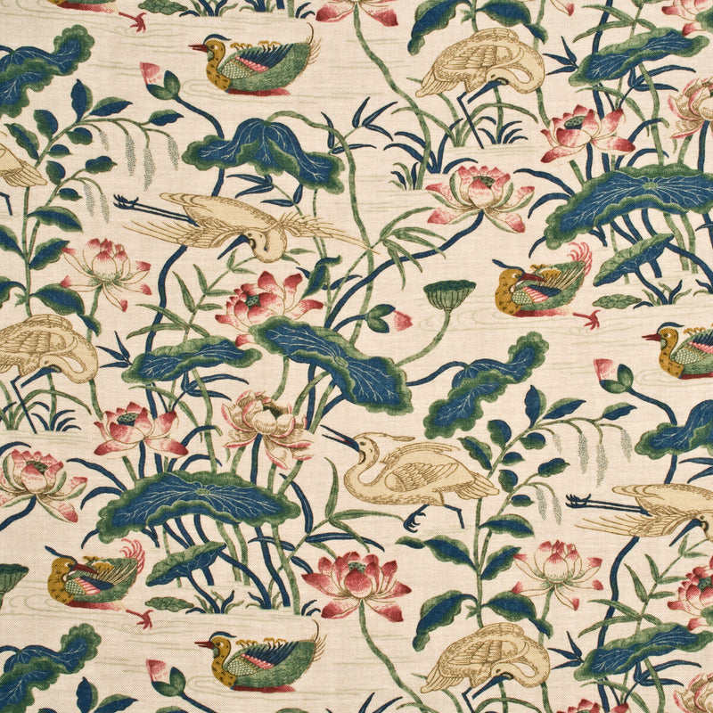 G P & J BAKER - HERON & LOTUS FLOWER- INDIGO/PINK - Fabric by the Yard INDIGO/PINK