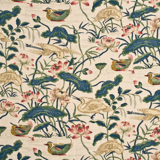 G P & J BAKER - HERON & LOTUS FLOWER- INDIGO/PINK - Fabric by the Yard INDIGO/PINK
