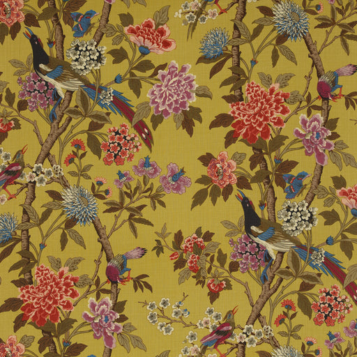G P & J BAKER - HYDRANGEA BIRD- OCHRE - Fabric by the Yard OCHRE