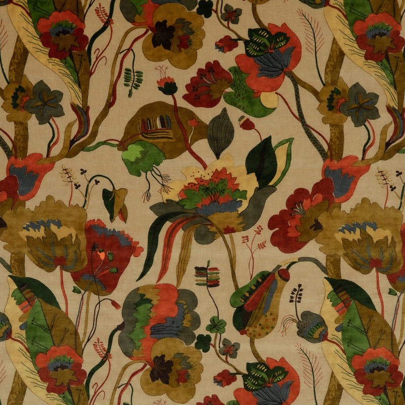 G P & J BAKER - CALIFORNIA VELVET- RED/CREAM - Fabric by the Yard RED/CREAM