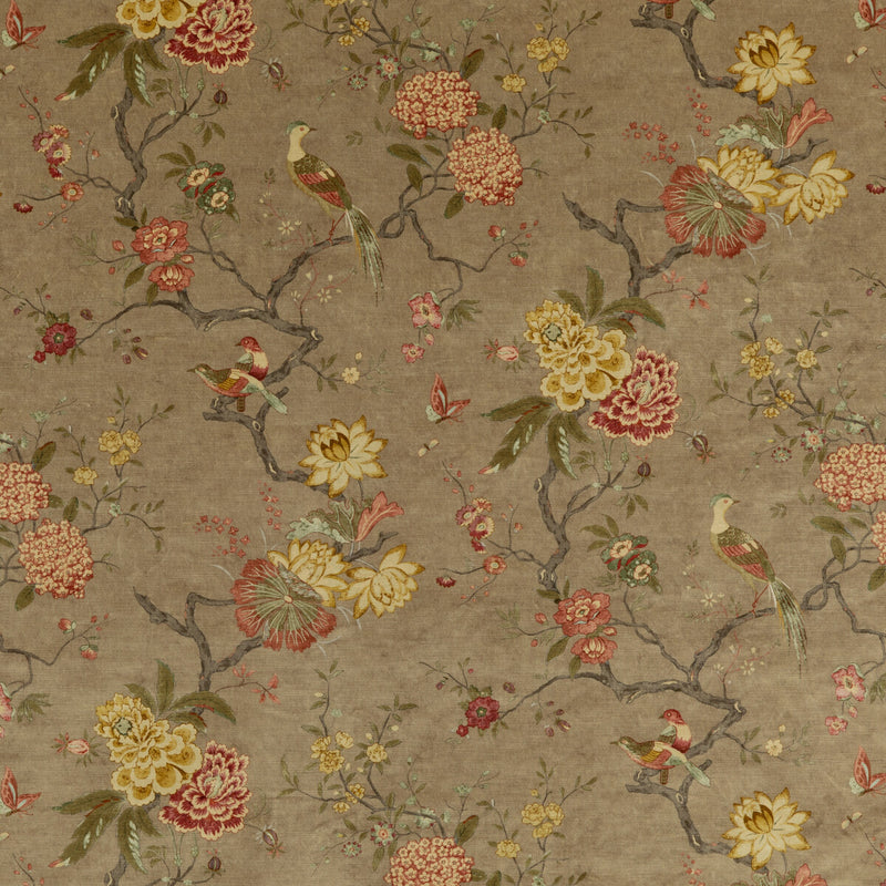 G P & J BAKER - ORIENTAL BIRD VELVET- MOLE - Fabric by the Yard MOLE