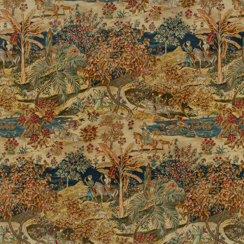 G P & J BAKER - RAMAYANA VELVET- INDIGO/RED - Fabric by the Yard INDIGO/RED