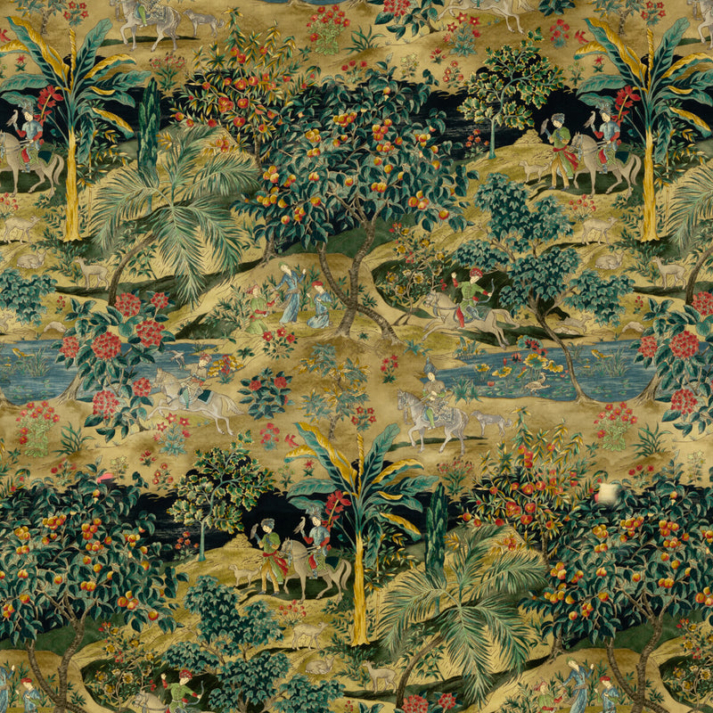 G P & J BAKER - RAMAYANA VELVET- EMERALD/SAND - Fabric by the Yard EMERALD/SAND