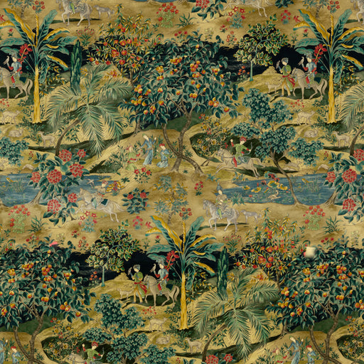 G P & J BAKER - RAMAYANA VELVET- EMERALD/SAND - Fabric by the Yard EMERALD/SAND