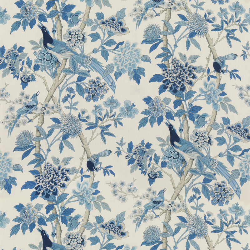 G P & J BAKER - HYDRANGEA BIRD (ARCHIVE)- BLUE - Fabric by the Yard BLUE